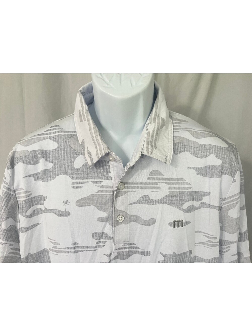 Travis Mathew Men's White Gray Camo Pattern Performance Golf Polo Shirt XL